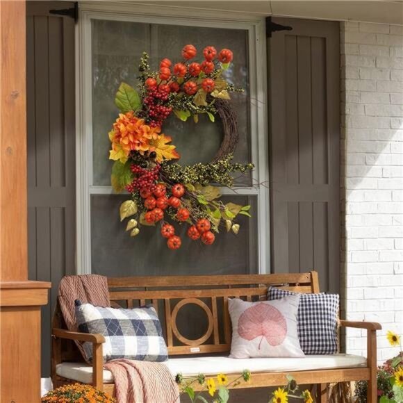 Fall Decor Fall Wreaths for Front Door 20 Inch Mini Pumpkins Berries Wreath - Picture 5 of 6